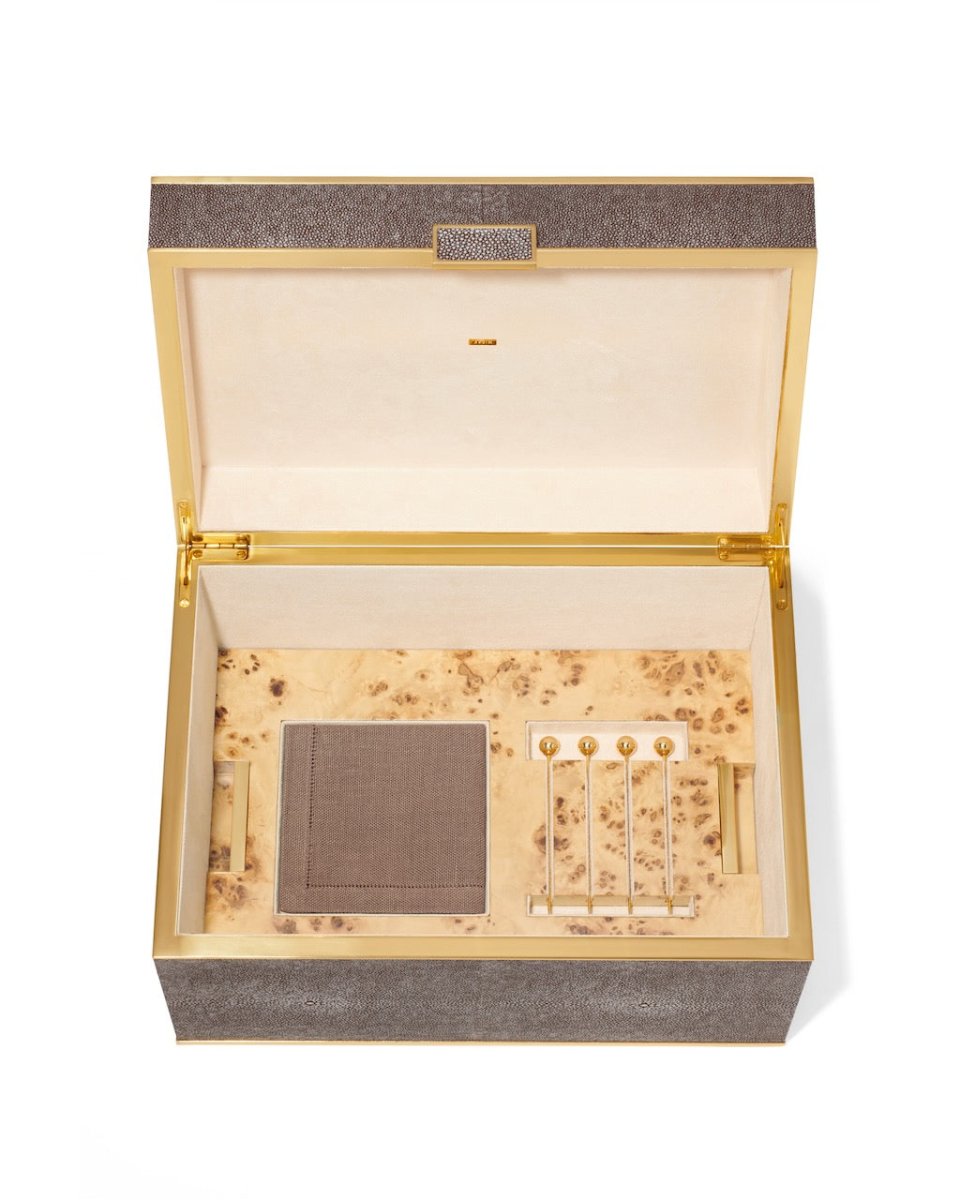 AERIN Classic Shagreen Bar Set in Chocolate Box | Luxury Barware at Fig Linens and Home 2