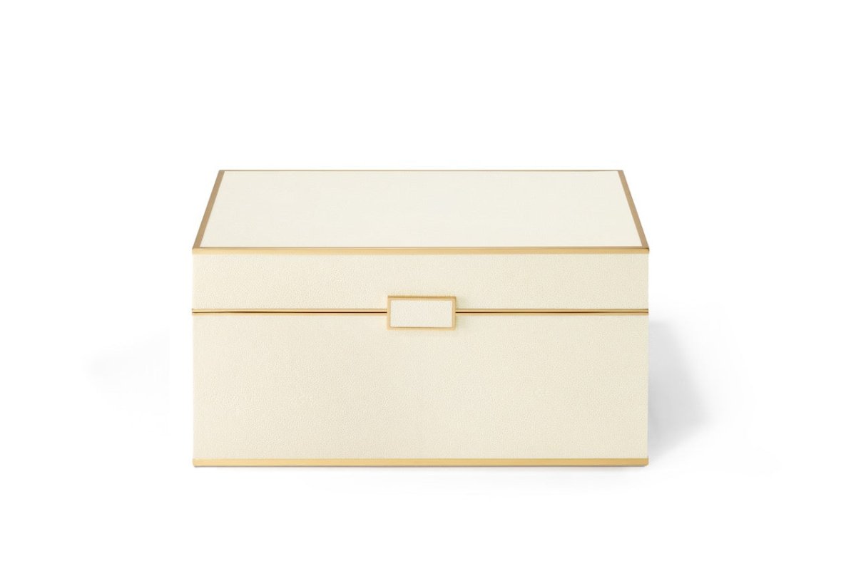 Closed Box containing Classic Shagreen Bar Set in Cream by AERIN - Fig Linens and Home