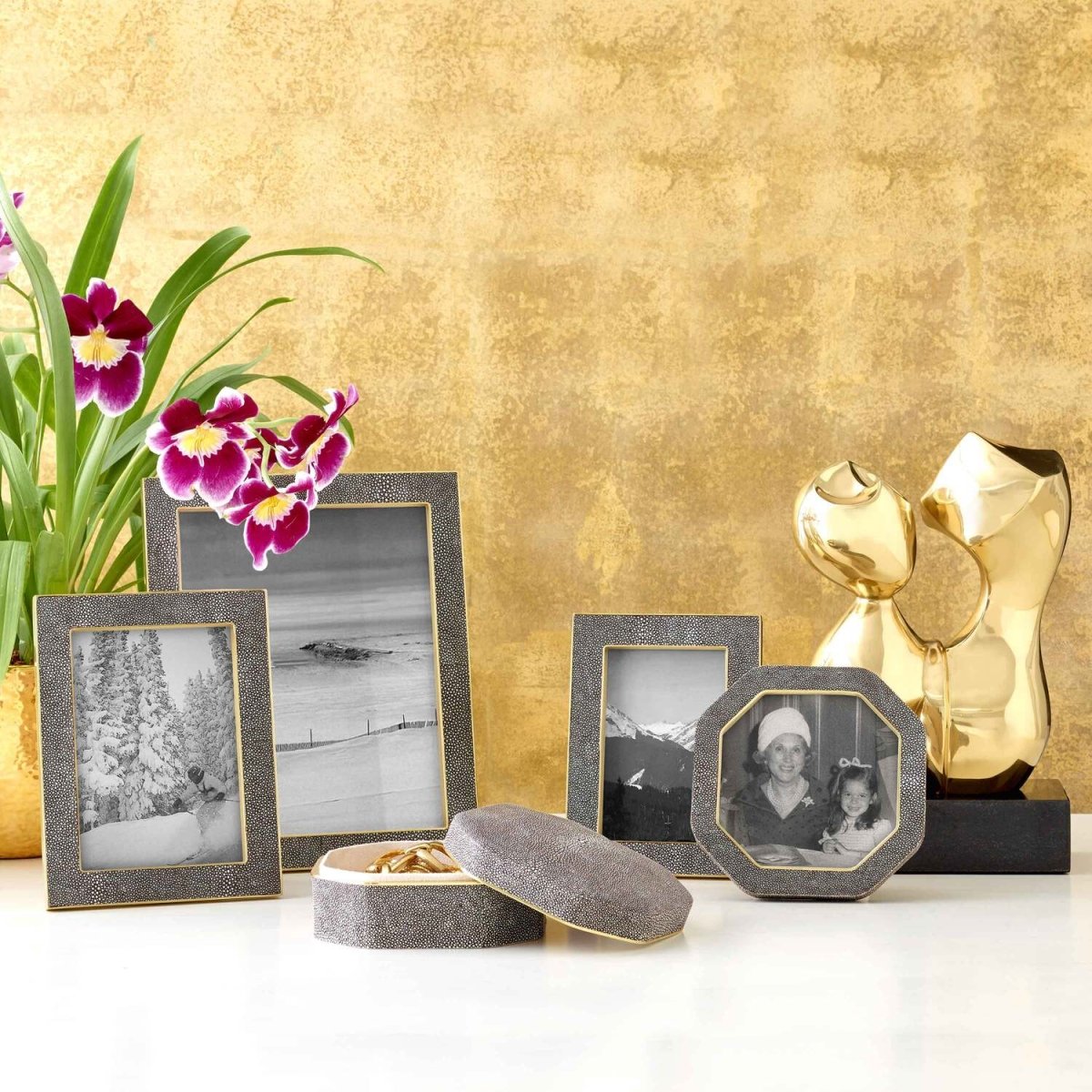 Classic Shagreen Frame in Chocolate - 4 x 6 by AERIN at Fig Linens and Home - Grouping