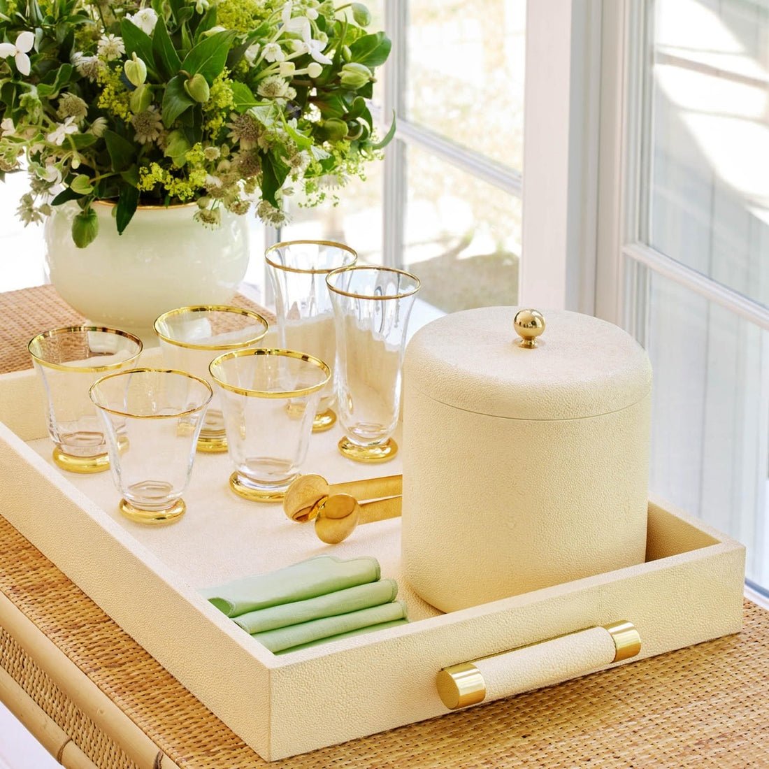Classic Shagreen Serving Tray in Cream by AERIN - Lifestyle Photograph