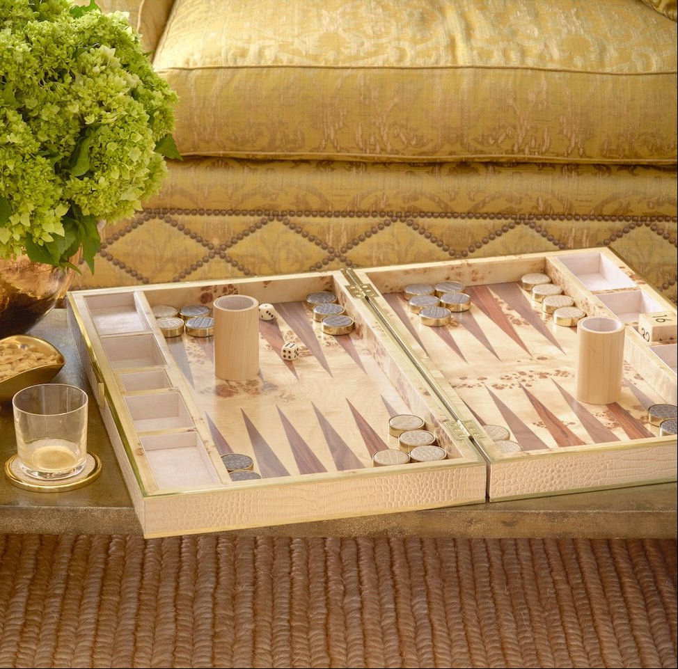 Croc Leather Backgammon Set with Dice in Fawn by AERIN at Fig Linens and Home