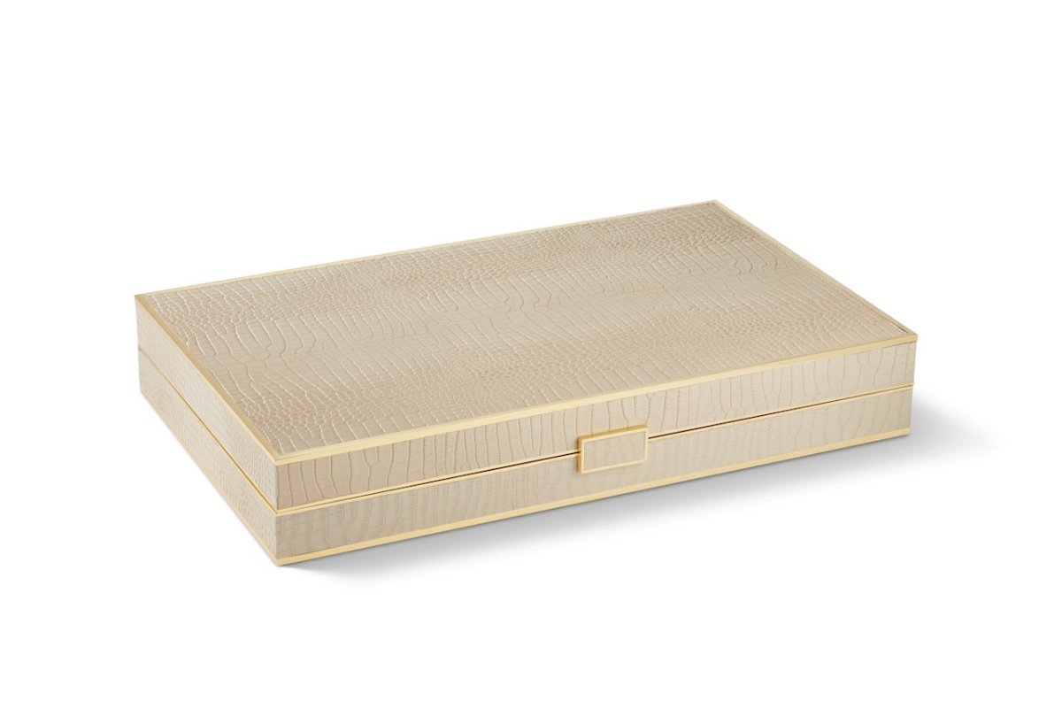AERIN Croc Leather Fawn Backgammon Set | Luxury Games at Fig Linens and Home 6