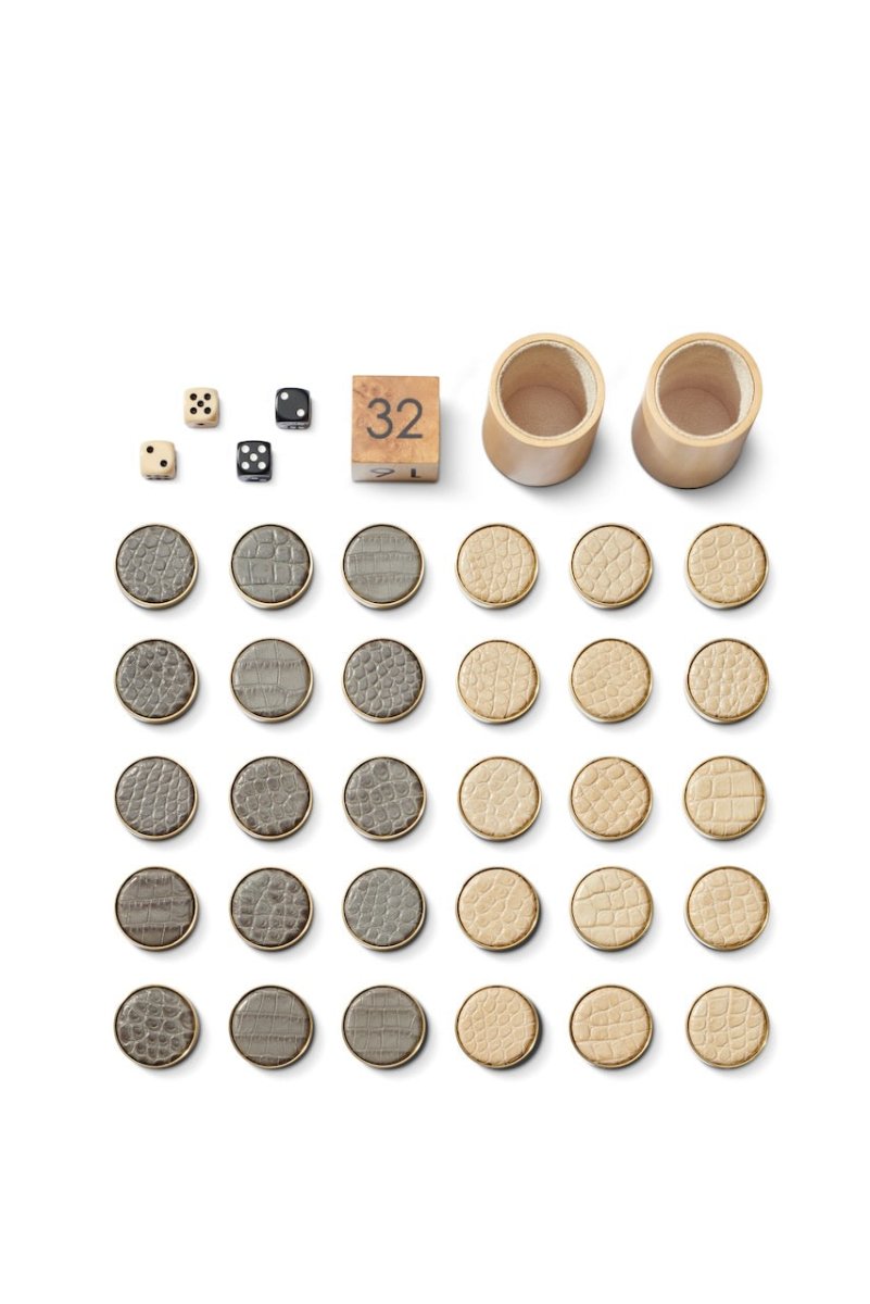 AERIN Croc Leather Fawn Backgammon Set | Luxury Games at Fig Linens and Home 5
