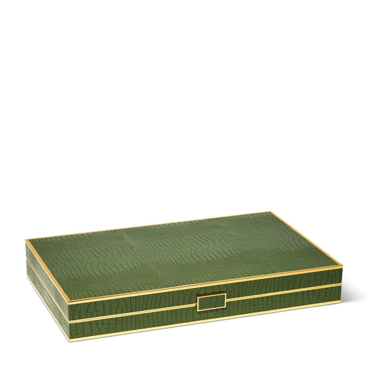 Croc Leather Backgammon Set w/Dice in Verde by AERIN at Fig Linens and Home - Closed Case