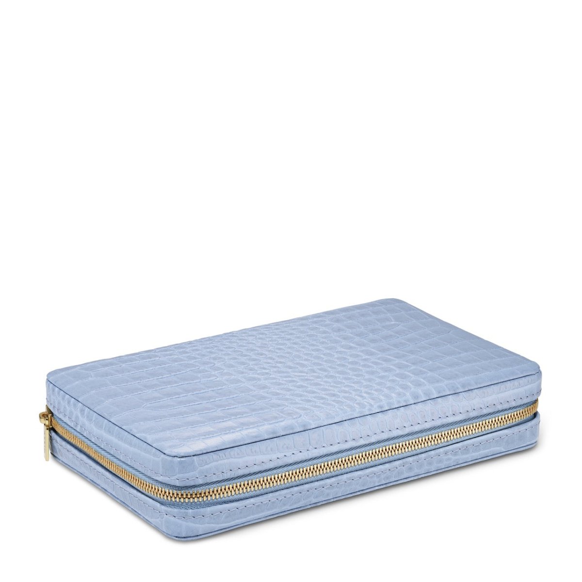 Enzo Travel Domino Set in Hydrangea Blue by AERIN at Fig Linens and Home - Zipper Pouch Closed