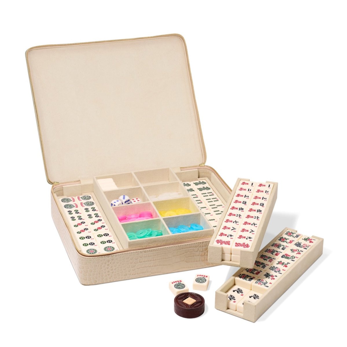Enzo Travel Mahjong Set in Fawn by AERIN at Fig Linens and Home - Open with all tiles