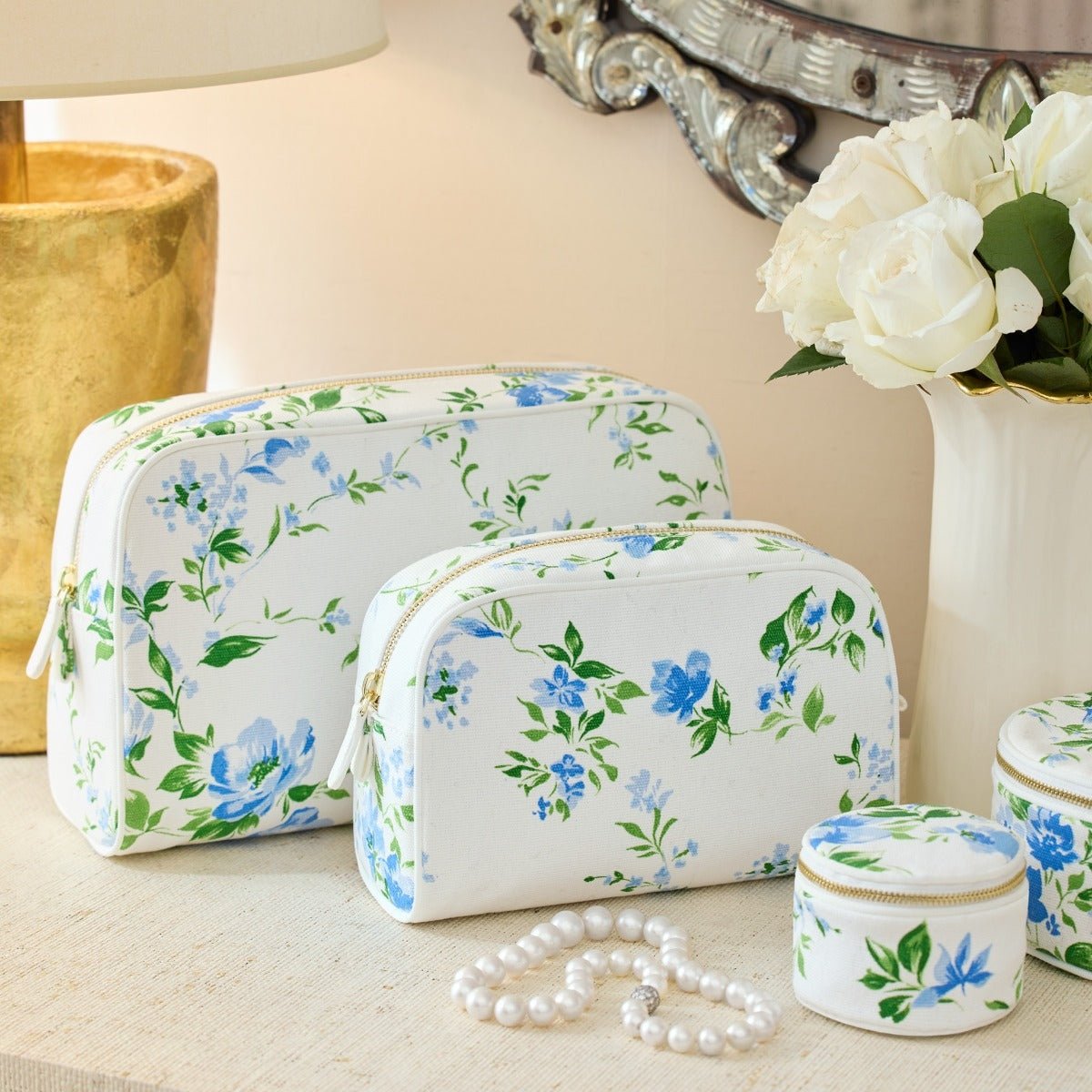 Fleurs du Vent Large Beauty Bag by D Porthault pour AERIN - Lifestyle at Fig Linens and Home 2