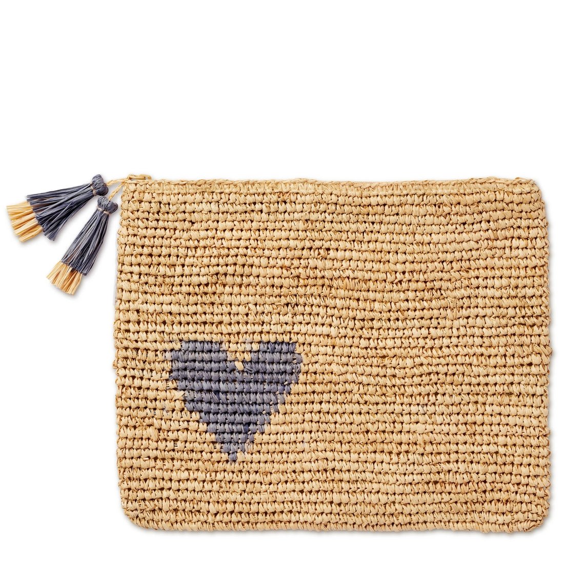 Large Heart Raffia Zip-Pouch in Denim Blue by AERIN at Fig Linens and Home
