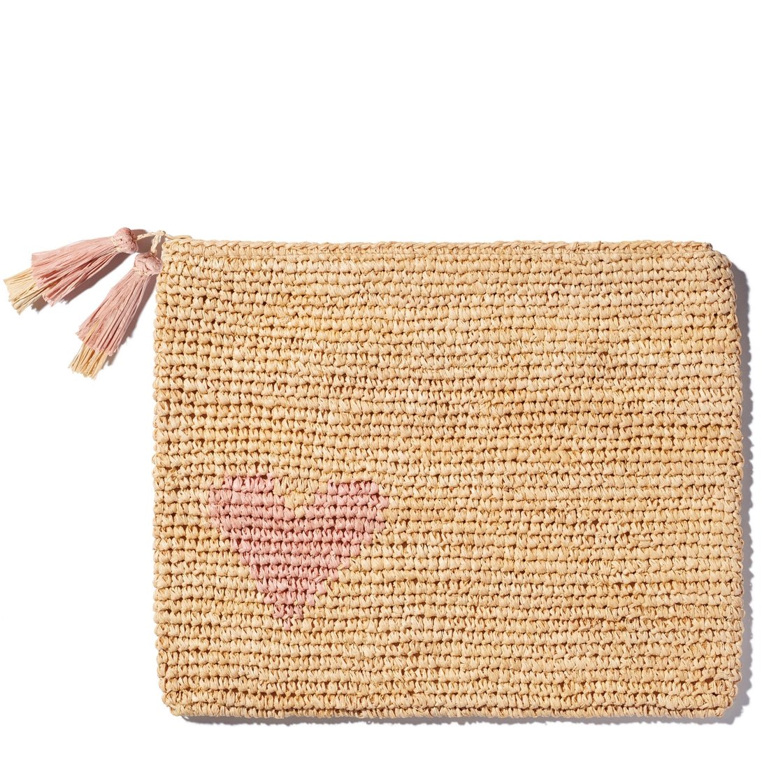 Large Heart Raffia Zip-Pouch in Pink by AERIN at Fig Linens and Home