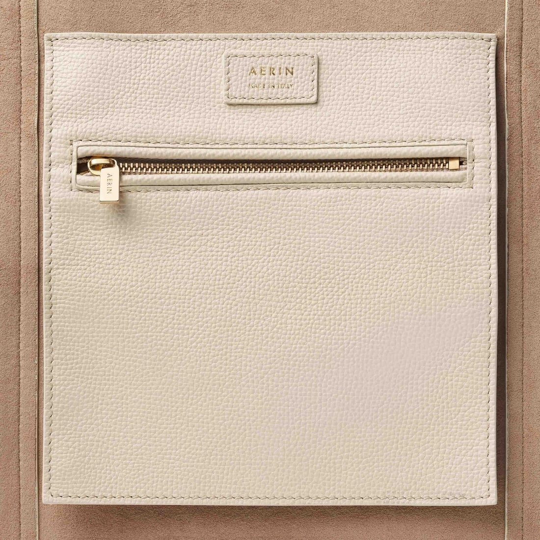 Leather Mini Weekender Bag in Ecru by AERIN at Fig Linens and Home - Zipper Pouch