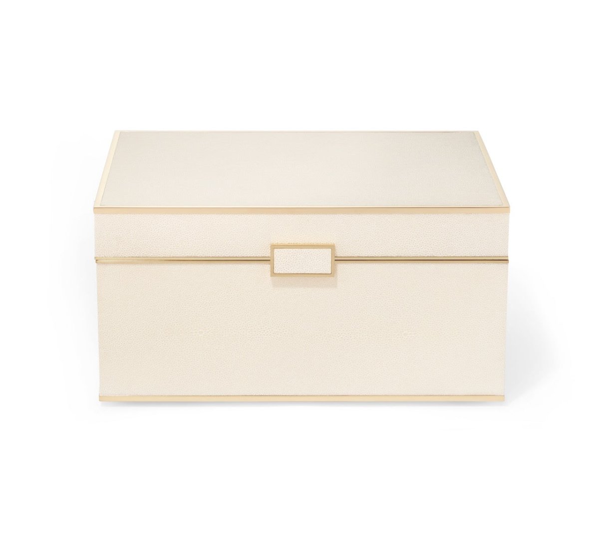 AERIN Luxe Shagreen Jewelry Box in Cream | Luxury Jewelry Box at Fig Linens and Home - Front View 1