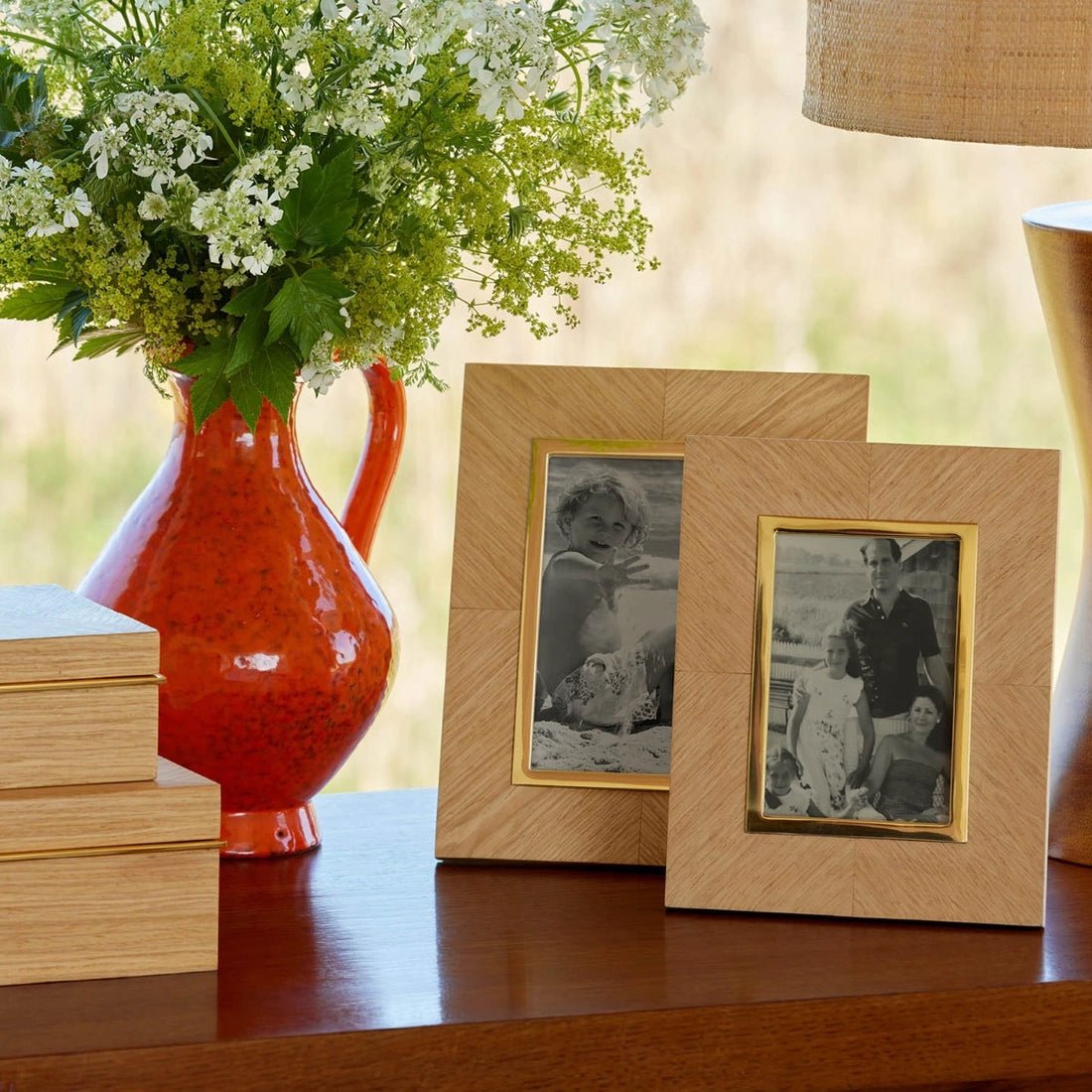 AERIN Marcello Frame 4x6 in Oak Marquetry | Wood Photo Frame at Fig Linens and Home - Lifestyle View