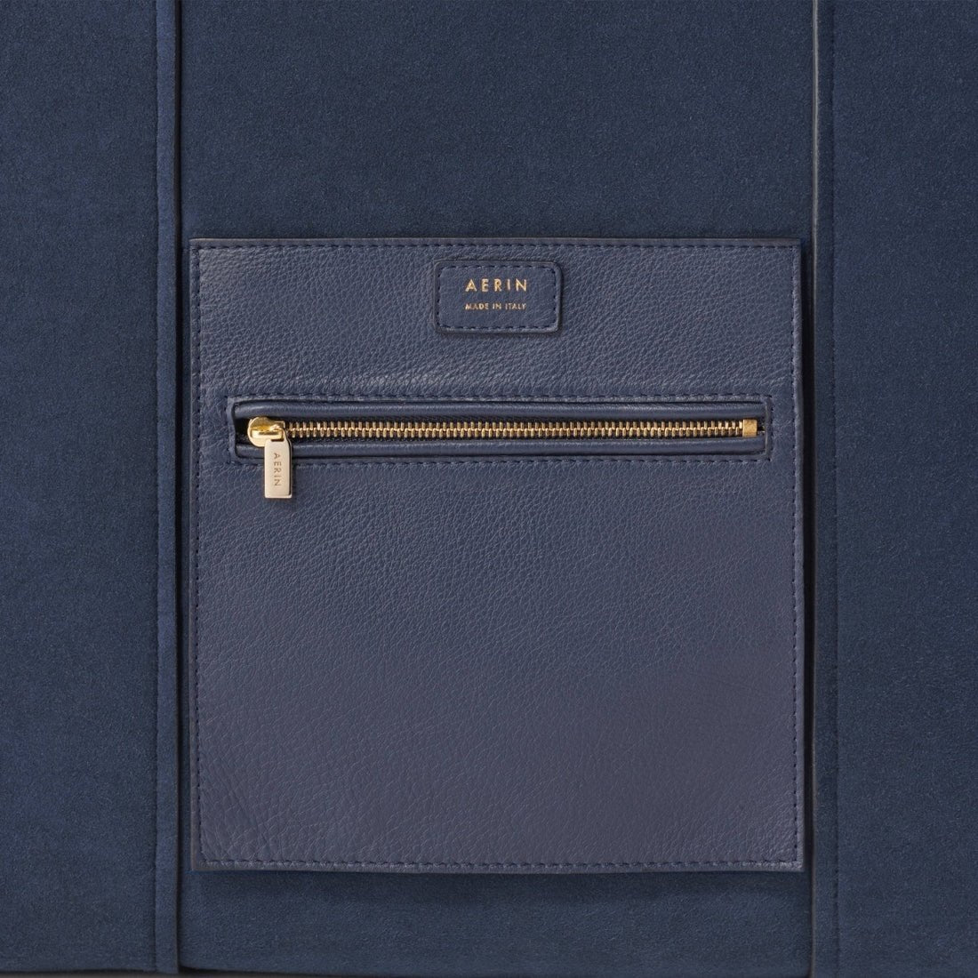 Mini Weekender in Marine Suede by AERIN | View of Zipper Pouch - Fig Linens and Home