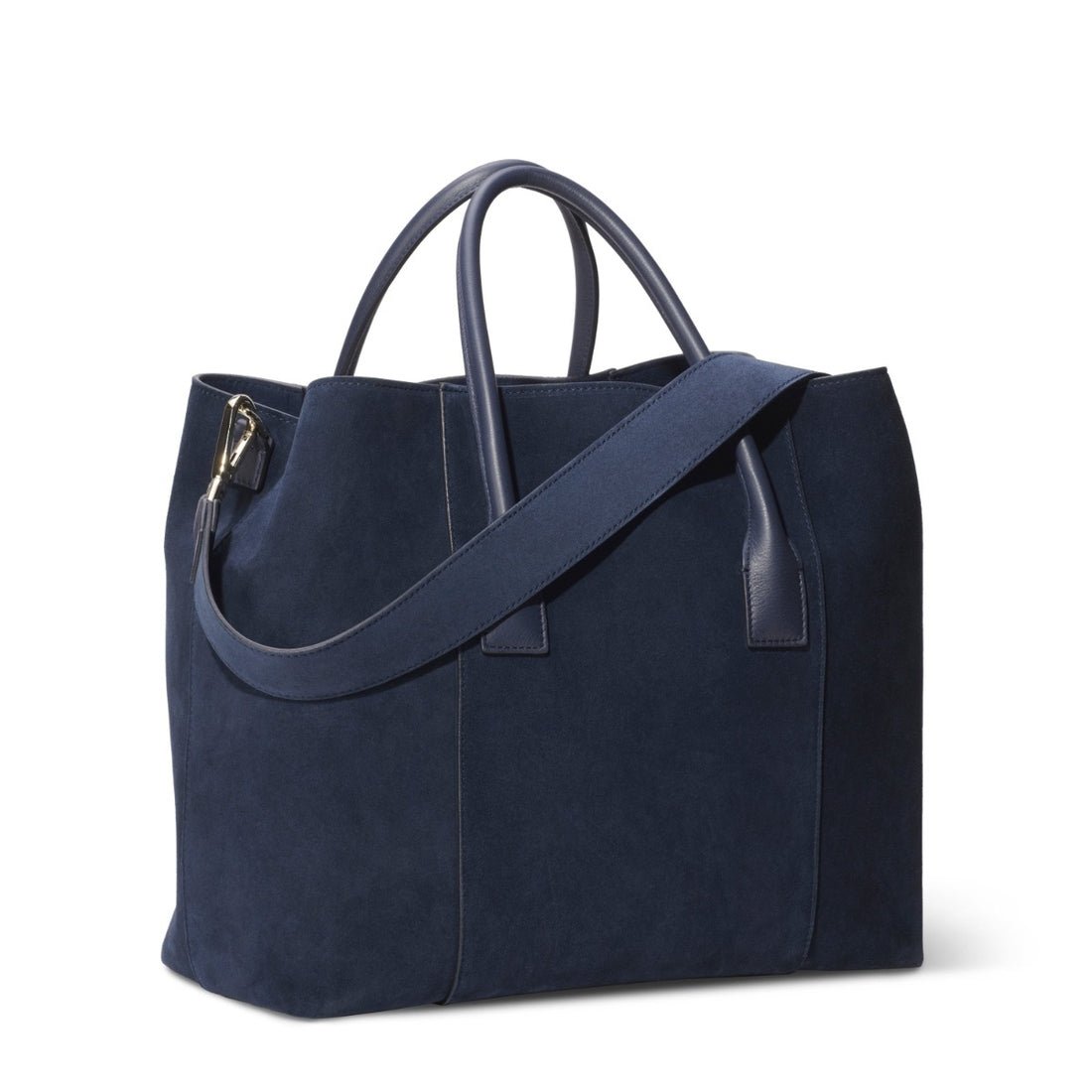 Mini Weekender in Marine Suede by AERIN | Travel Bags at Fig Linens and Home - Angle View