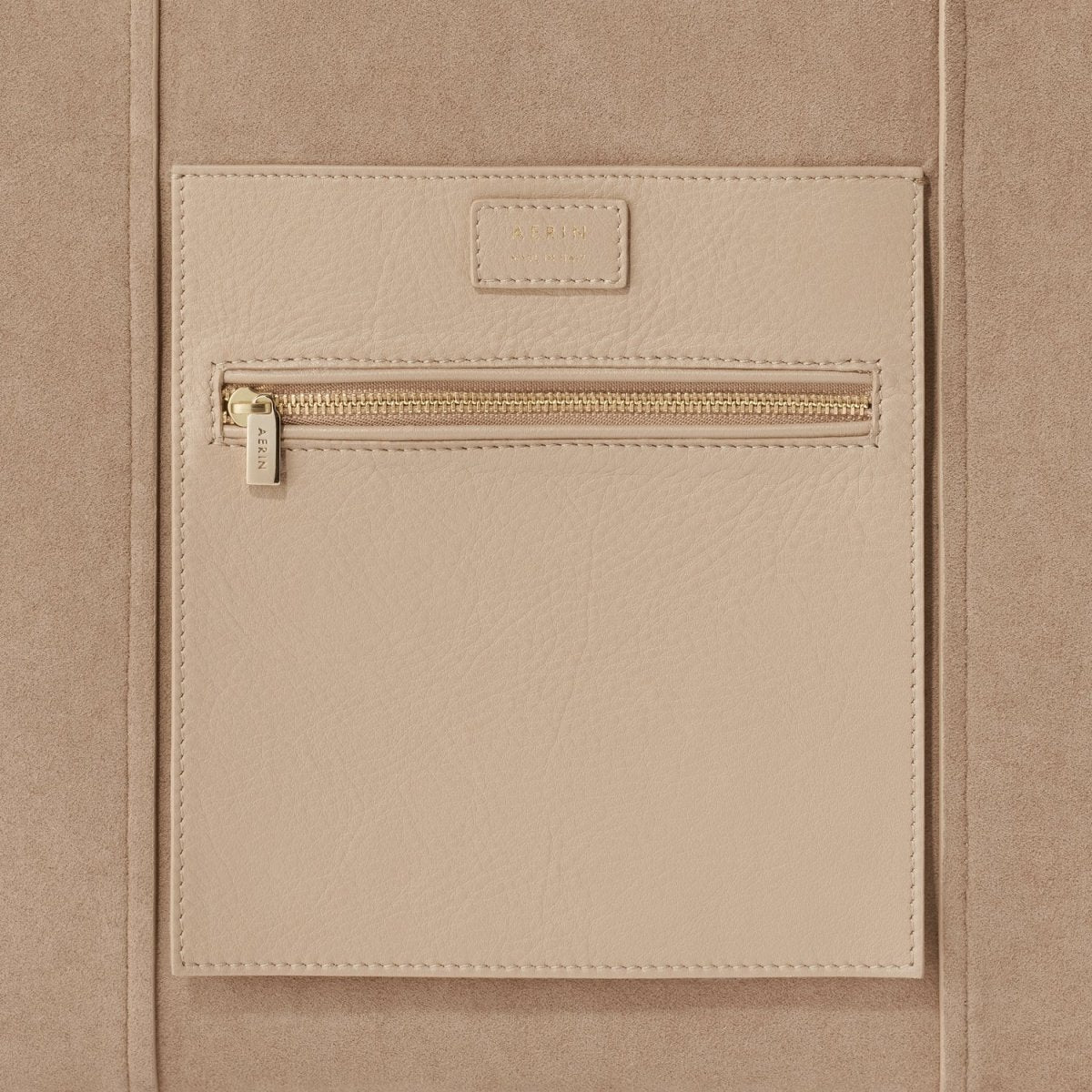 Mini Weekender in Sand Suede by AERIN at Fig Linens and Home - Zipper Pouch View