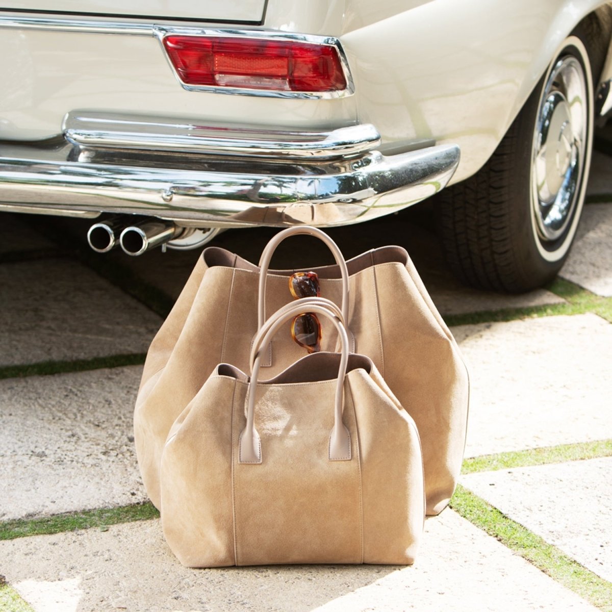 Mini Weekender in Sand Suede by AERIN at Fig Linens and Home - Lifestyle 3