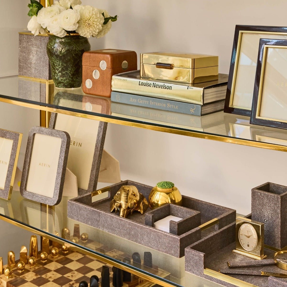 Modern Shagreen Decorative Tray in Chocolate by AERIN - Lifestyle Photo