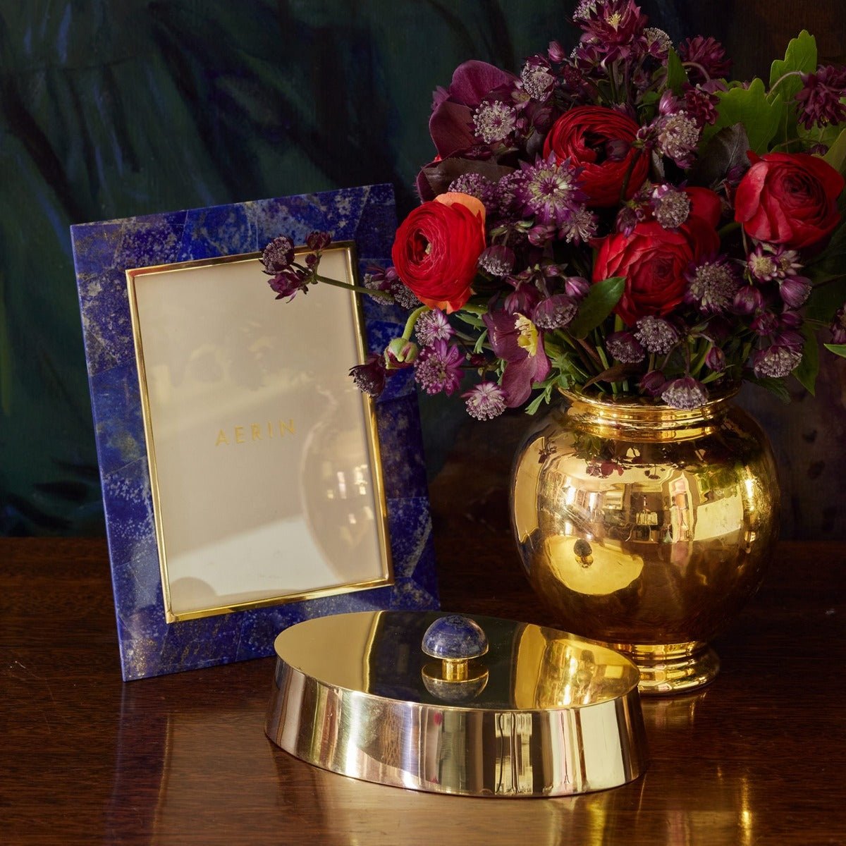 Ornella Brass Box in Lapis by AERIN at Fig Linens and Home - Lifestyle View
