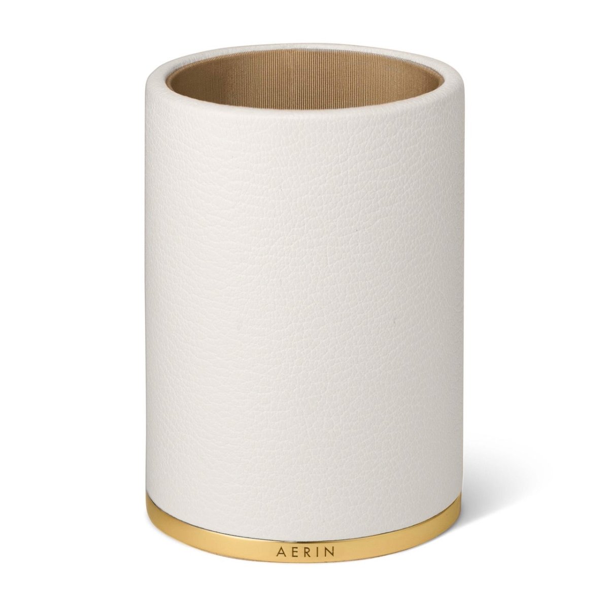 Piero Leather Pencil Cup in Shadow White by AERIN 3.5" x 3.4" x 5.0" Shadow White at FIG LINENS AND HOME 3