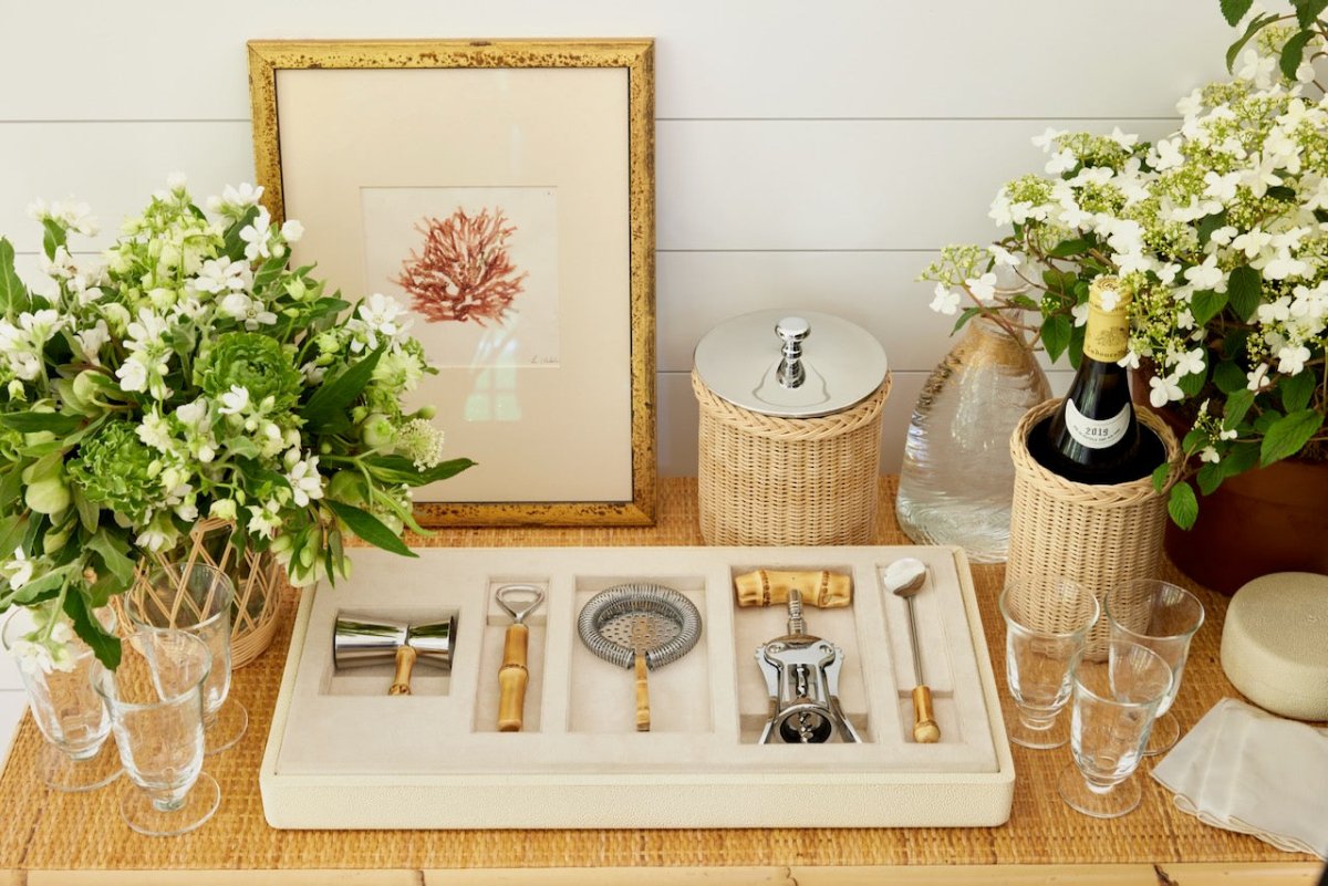 Shagreen Bamboo Bar Set in Cream by AERIN at Fig Linens and Home - Lifestyle 3