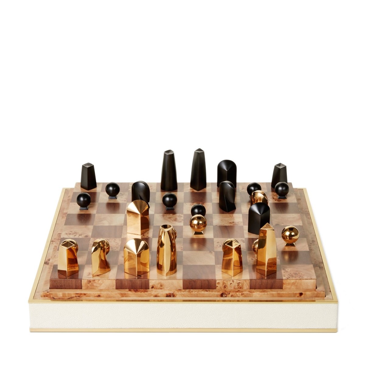 AERIN Shagreen Cream Chess Set - Lifestyle View of Board and Pieces at Fig Linens and Home 2