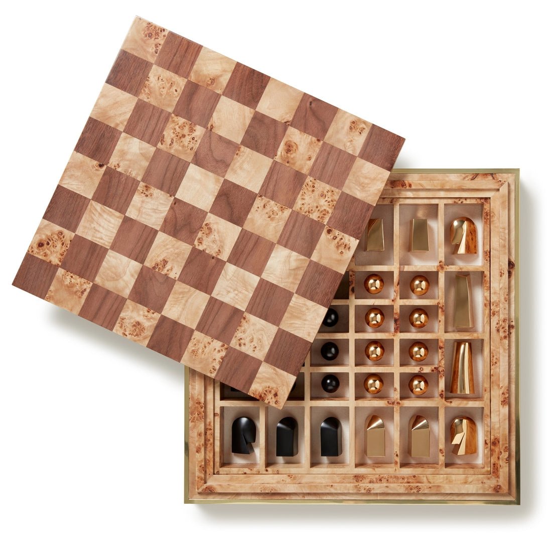 AERIN Shagreen Chess Set - Interior View of Board and Pieces at Fig Linens and Home 1