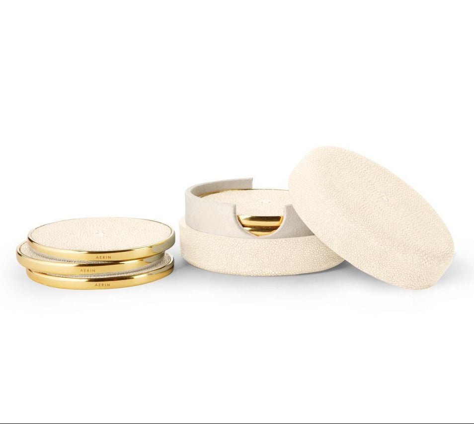 Shagreen Coasters in Cream Set of 4 by AERIN at Fig Linens and Home
