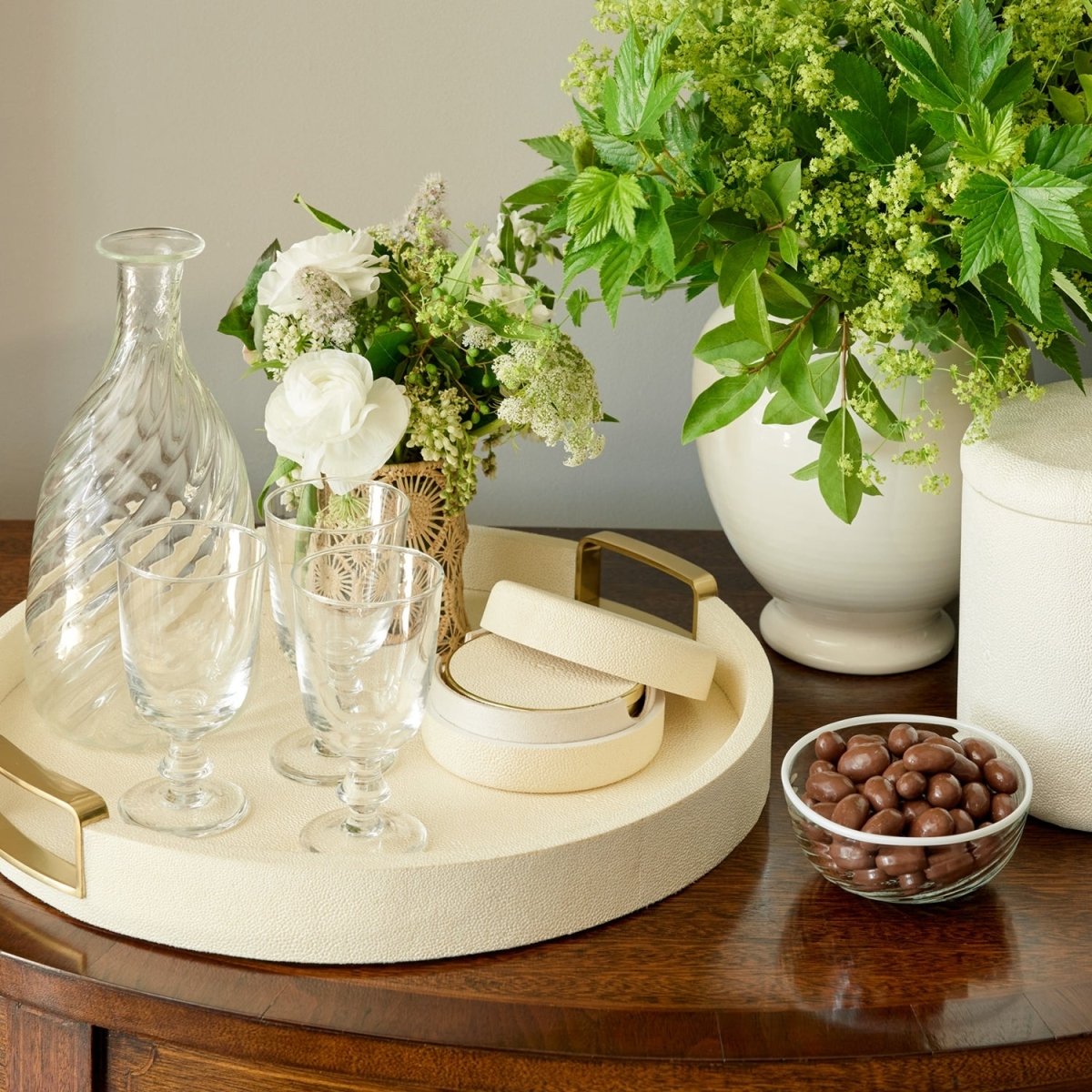 Shagreen Coasters in Cream Set of 4 by AERIN - Lifestyle Photo at Fig Linens and Home