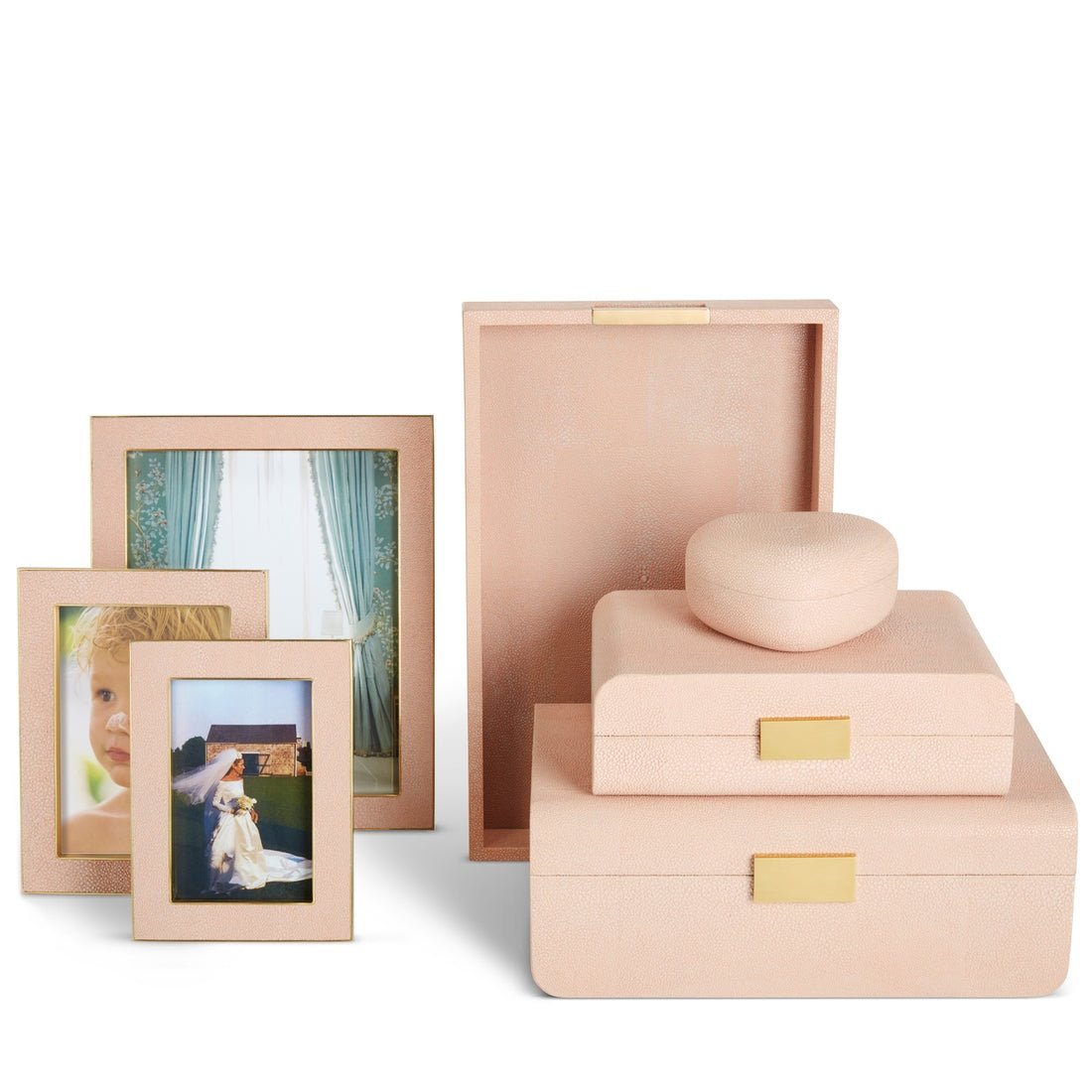 Shagreen Heart Box in Blush by AERIN at Fig Linens and Home - Stacked with other Shagreen