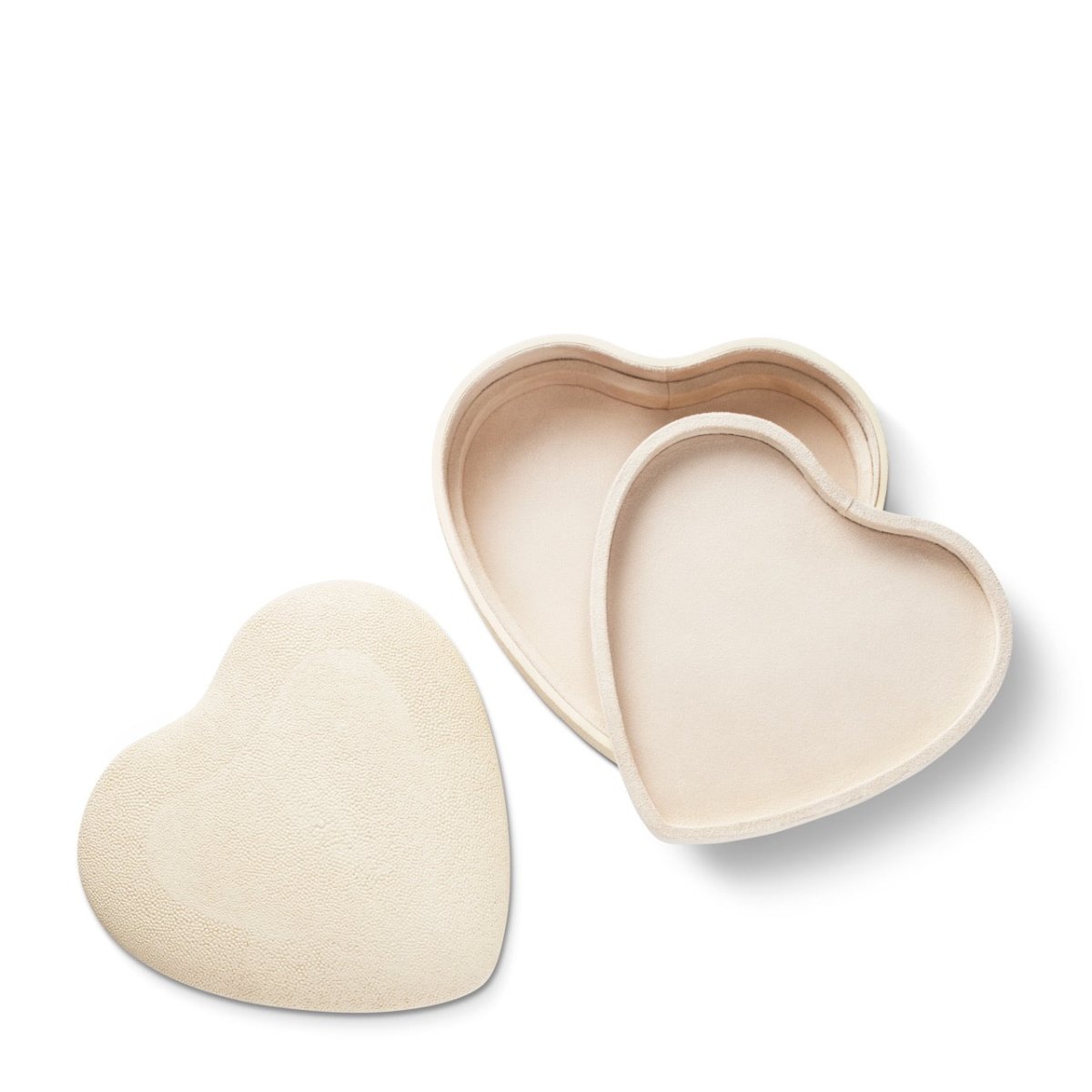 Shagreen Heart Jewelry Box Cream AERIN at Fig Linens and Home - Layers shown