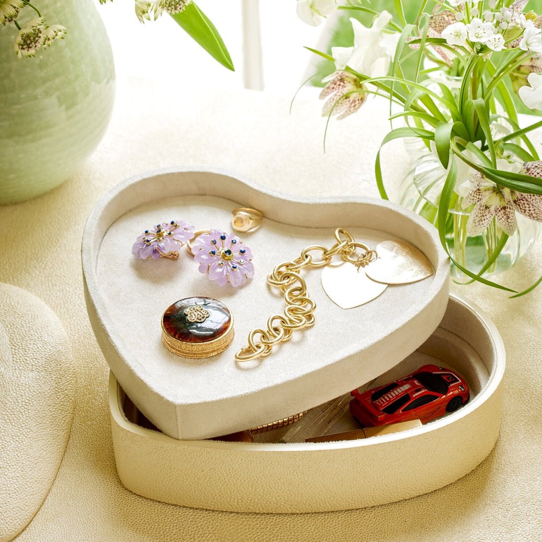 Shagreen Heart Jewelry Box Cream AERIN at Fig Linens and Home - Lifestyle 3