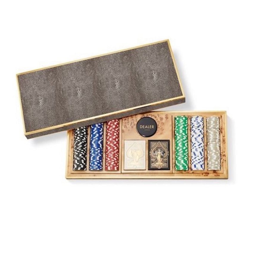 Shagreen Poker Set in Chocolate by AERIN at Fig Linens and Home