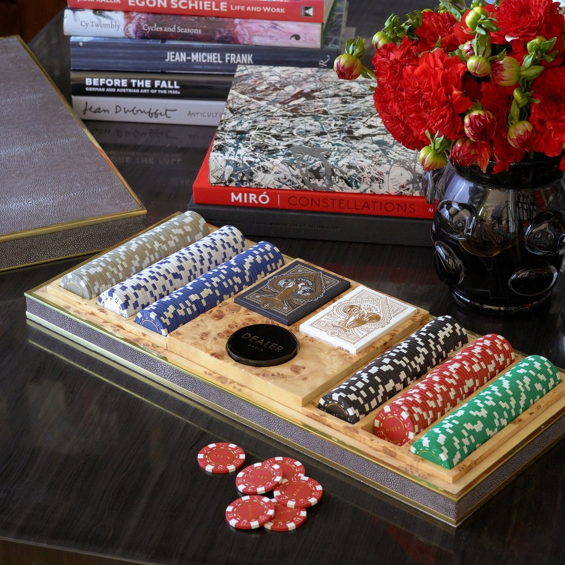 Shagreen Poker Set in Chocolate by AERIN at Fig Linens and Home - Lifestyle View
