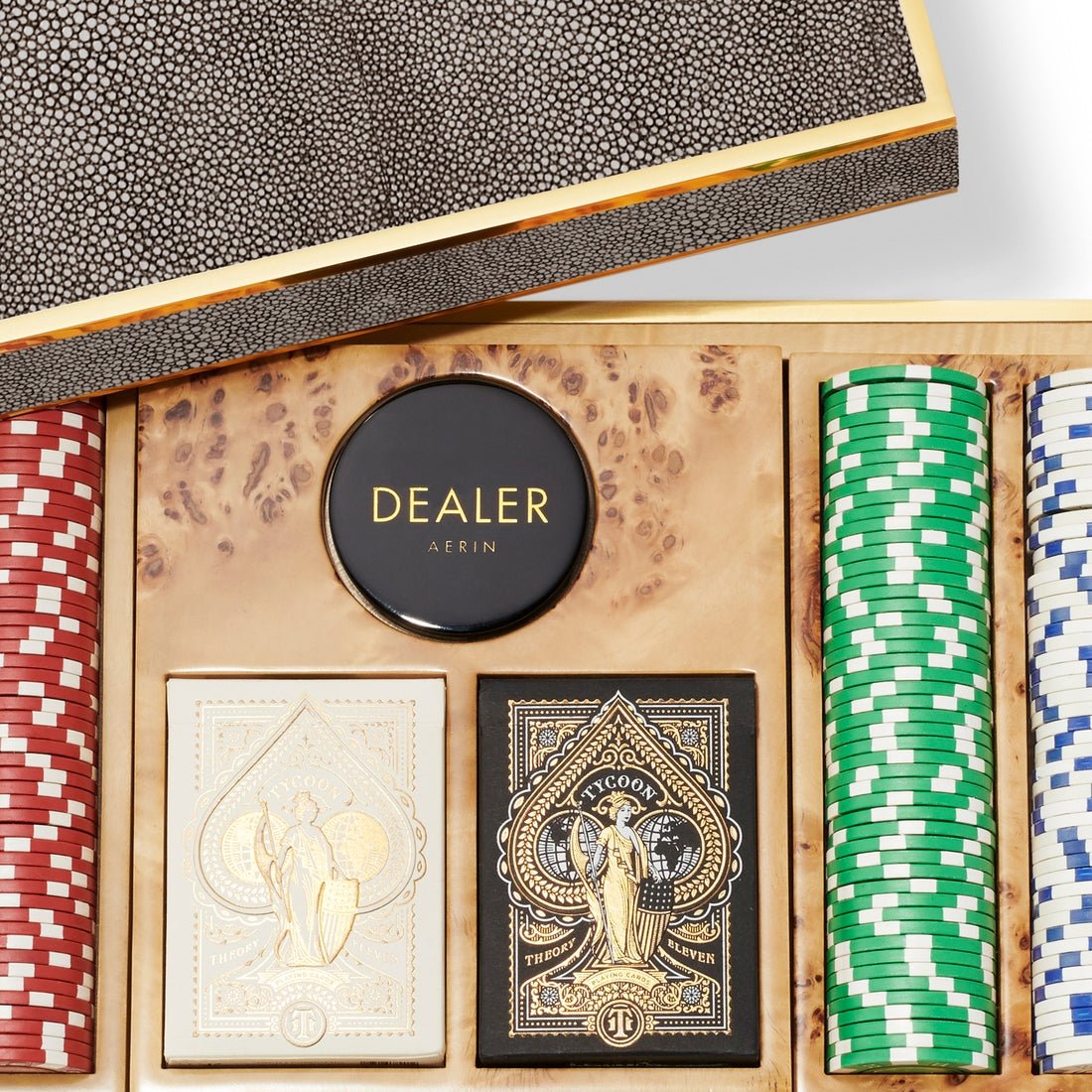 Shagreen Poker Set in Chocolate by AERIN at Fig Linens and Home - Detail