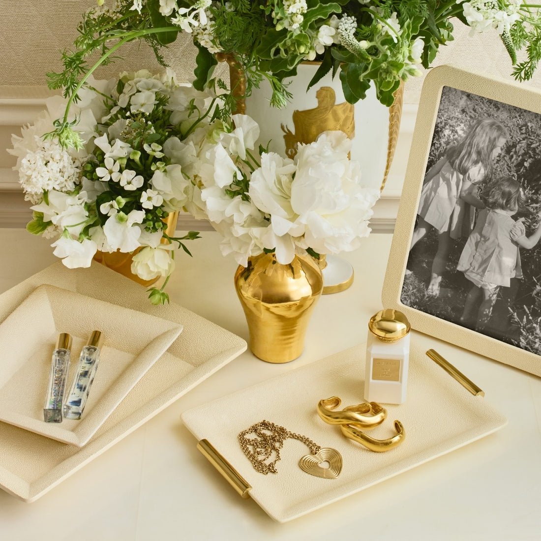 AERIN Shagreen Rectangular Vide Poche in Cream | Small Catchall Tray at Fig Linens and Home 3