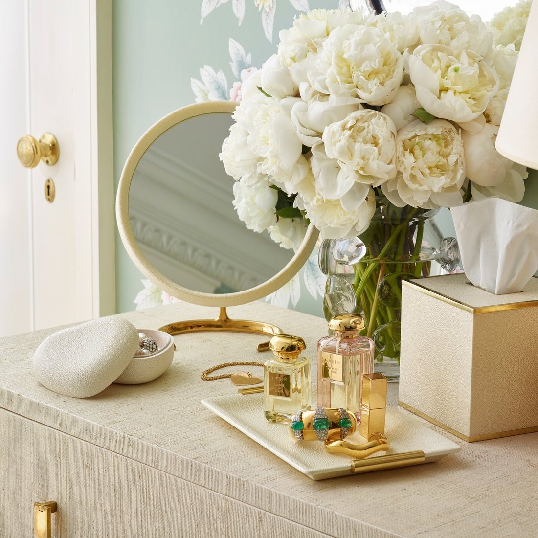 Shagreen Vanity Mirror in Cream by AERIN at Fig Linens and home - 2
