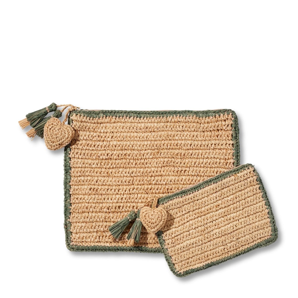 Small Raffia Pouch with Sage Green Border by AERIN shown with Larger Tote 1