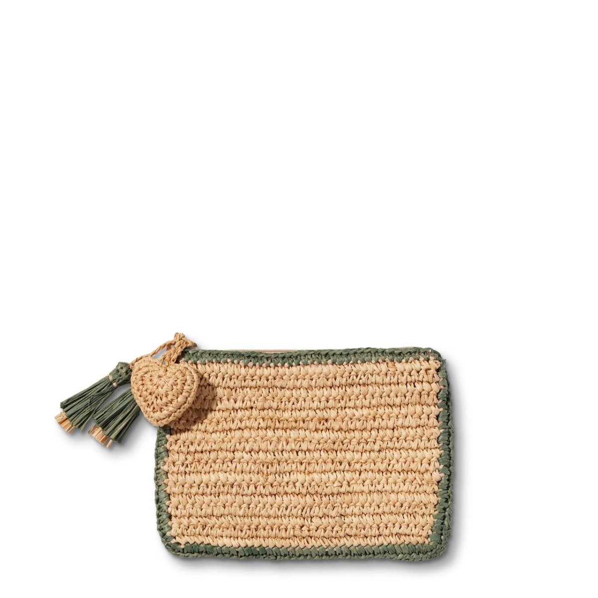 Small Raffia Pouch with Sage Green Border by AERIN at Fig Linens and Home