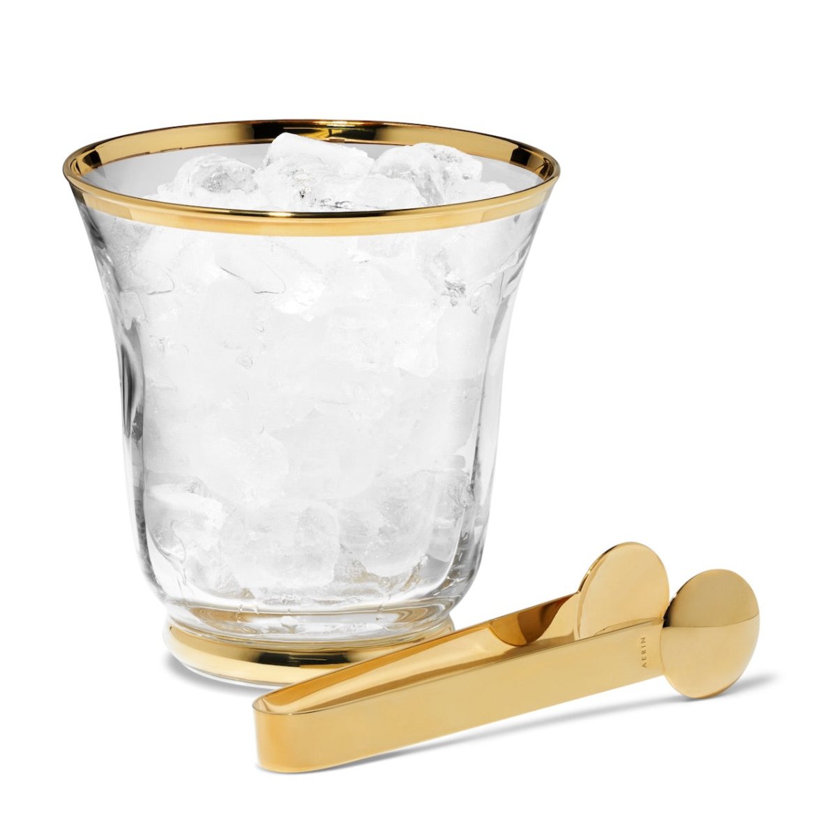 Sophia Small Ice Bucket by AERIN 6"L x 6W" x 6H" Clear/Gold at FIG LINENS AND HOME 4