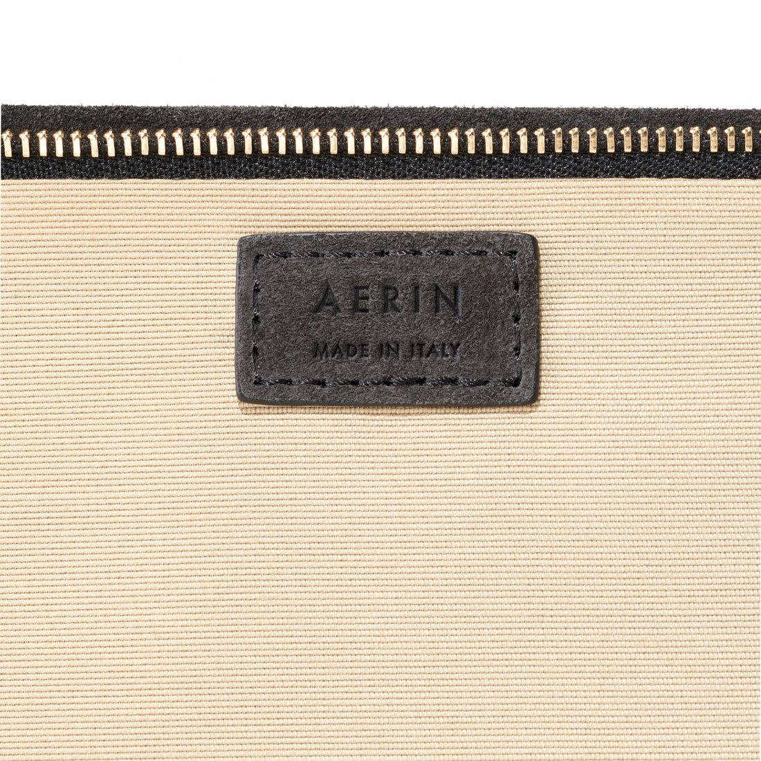 AERIN Suede Pouch in Dark Gray | Flat Clutch Bag at Fig Linens and Home - Logo View