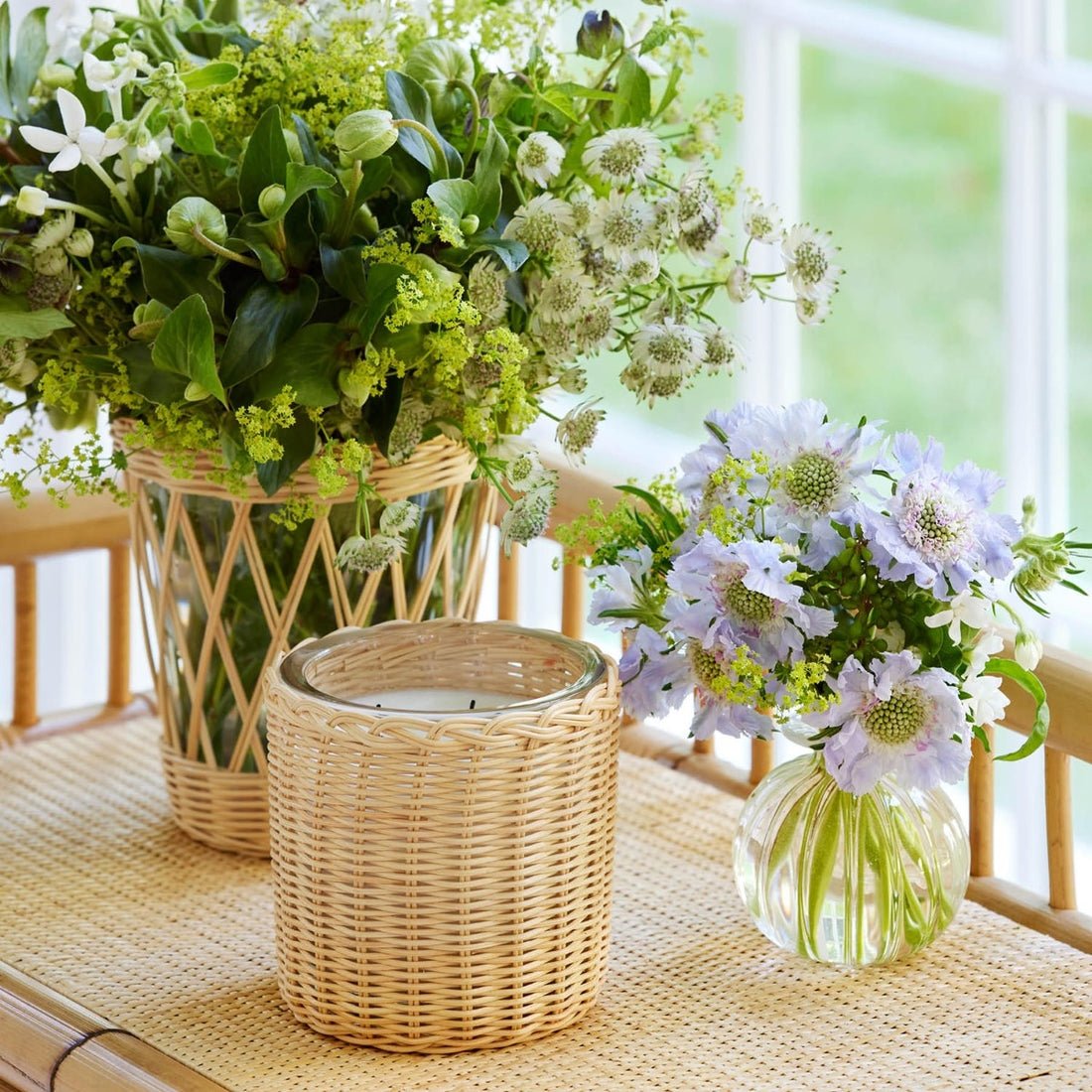 Tulia Wicker Candle in Uzes Tuberose by AERIN at Fig Linens and Home - Lifestyle 2