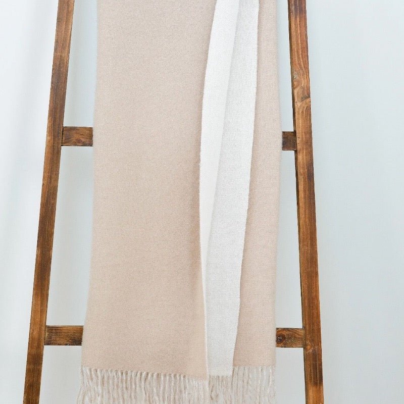 Cashmere Throw - Alashan 100% Cashmere Throw in White and Bisque at Fig Linens and Home