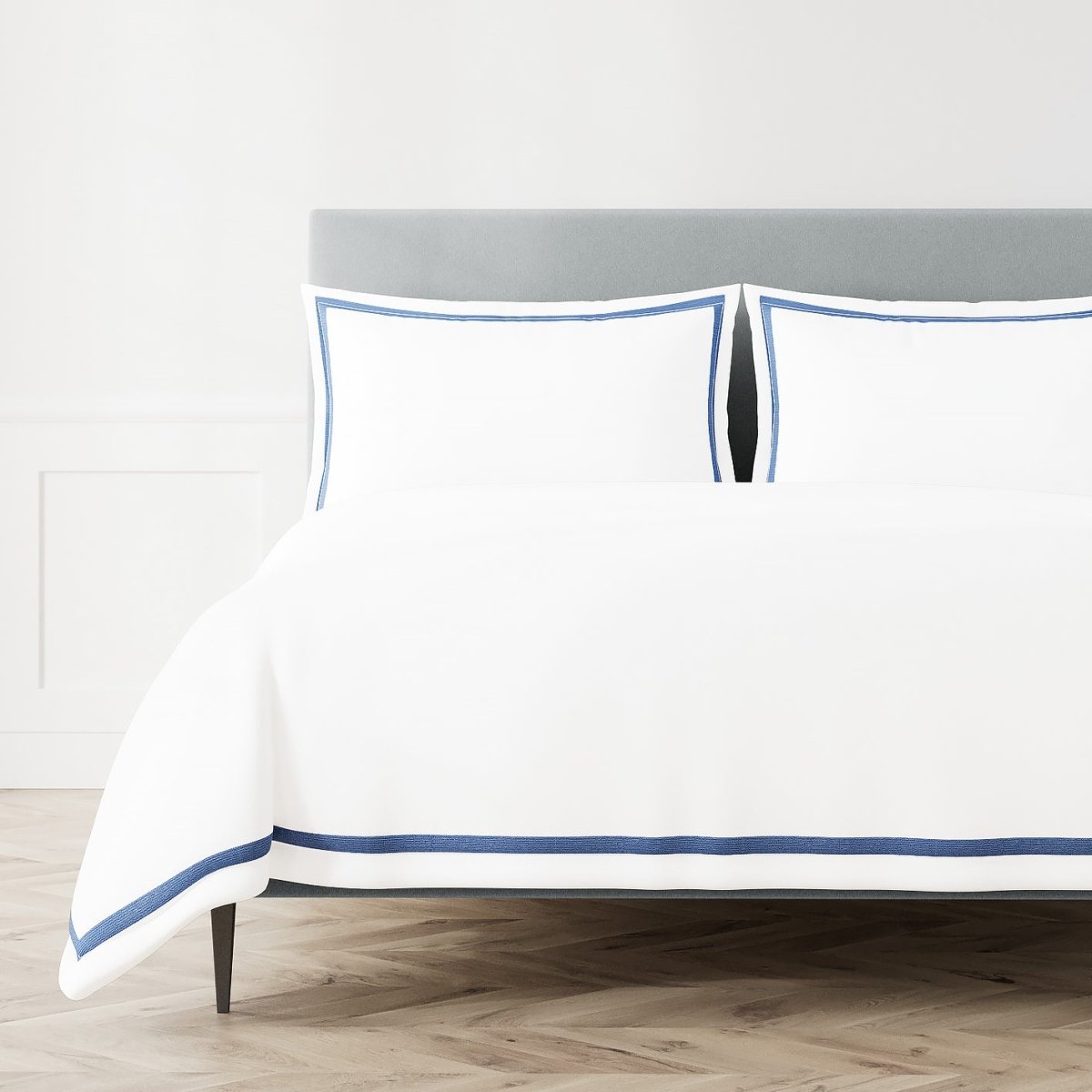 Duvet Cover - Ann Gish Ready-to-Bed 2.0 Cotton & Trim Duvet in White and Periwinkle