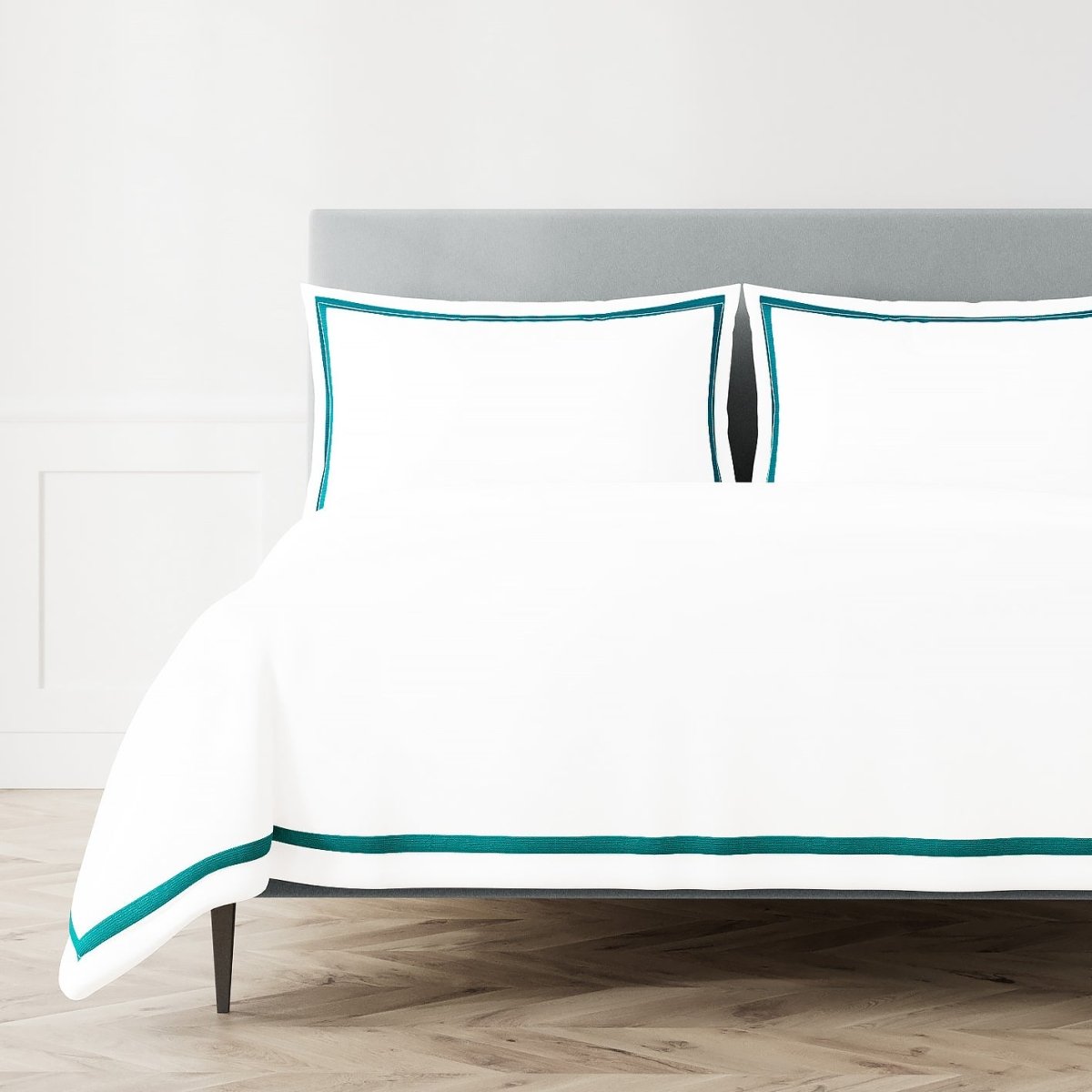 Duvet Cover - Ann Gish Ready-to-Bed 2.0 Cotton & Trim Duvet in White and Teal