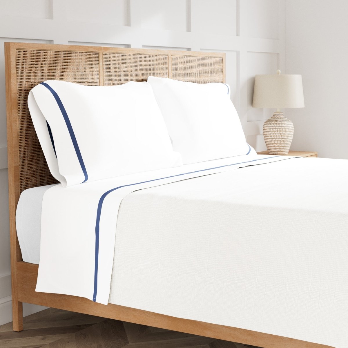 Sheet Set - Ann Gish Ready-to-Bed Cotton and Trim Periwinkle Bed Sheets at Fig Linens and Home