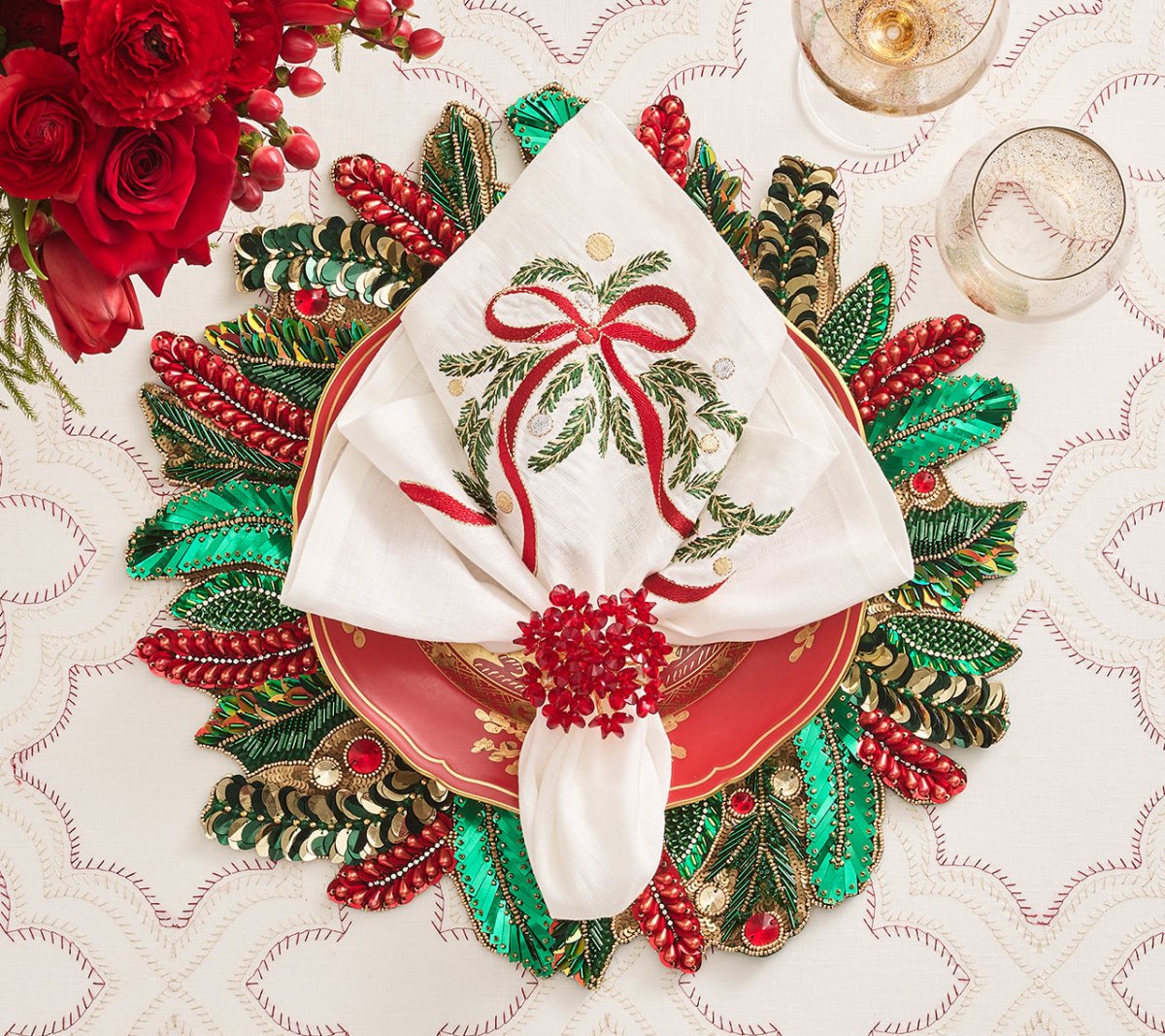 Aster Red Napkin Ring Detail 6 | Kim Seybert at Fig Linens and Home