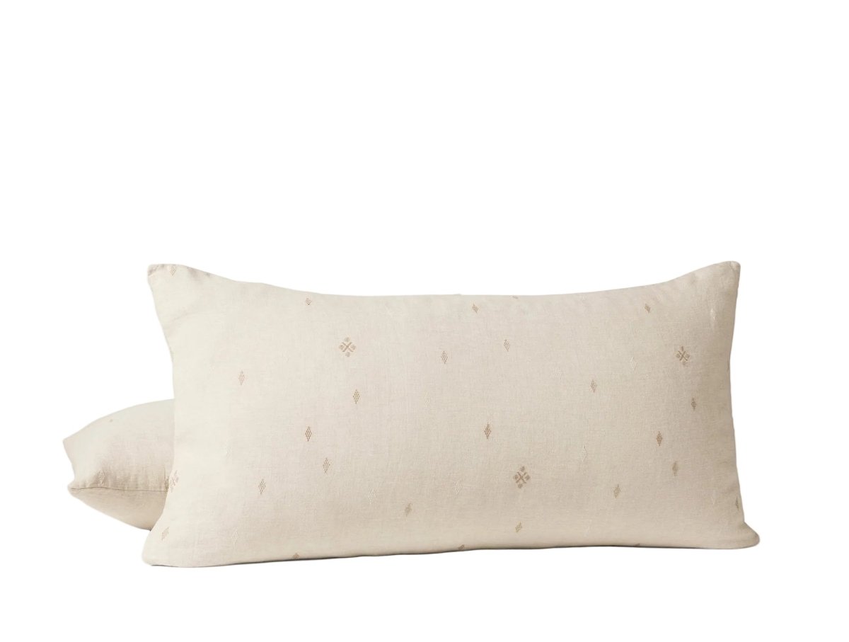 King Sham - Coyuchi Cambria Embroidered Organic Linen Natural Chambray Bedding