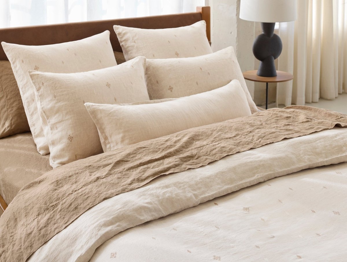 Coyuchi Cambria Embroidered Organic Linen Natural Chambray Bedding at Fig Linens and Home 1