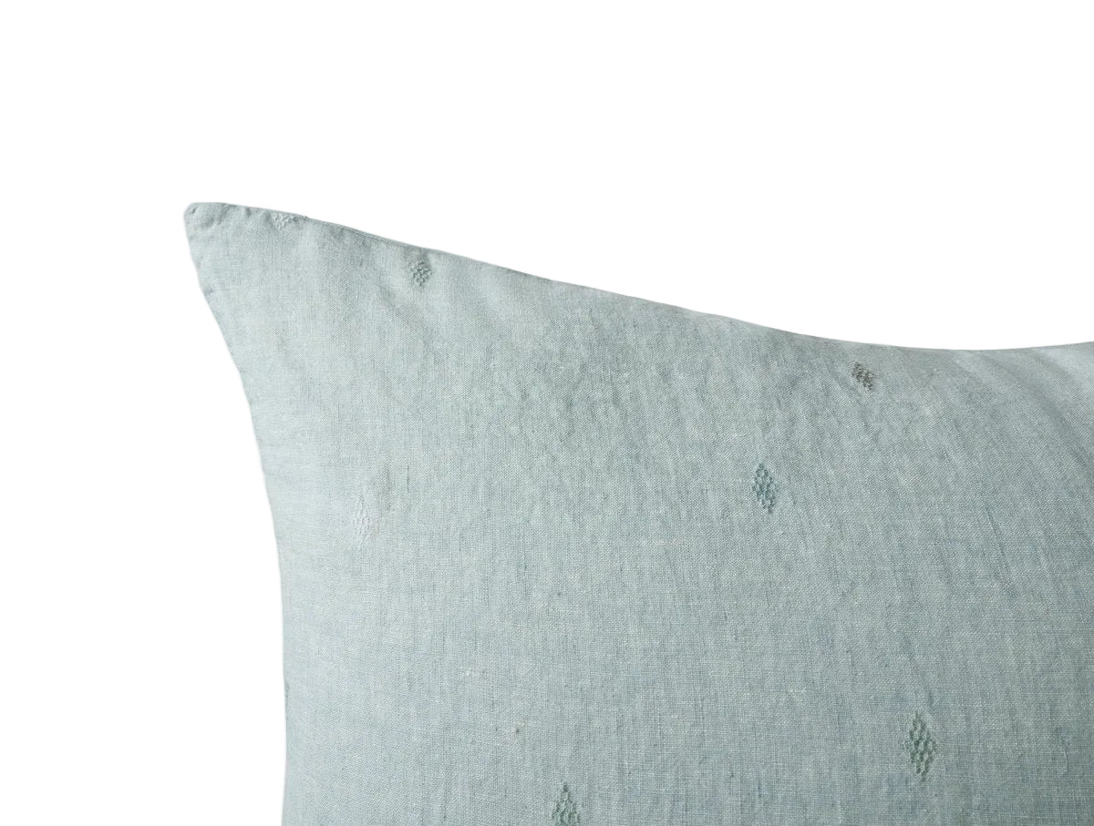 Pillow Detail - Coyuchi Cambria Embroidered 100% Organic Linen Pacific Blue Chambray Bedding 4