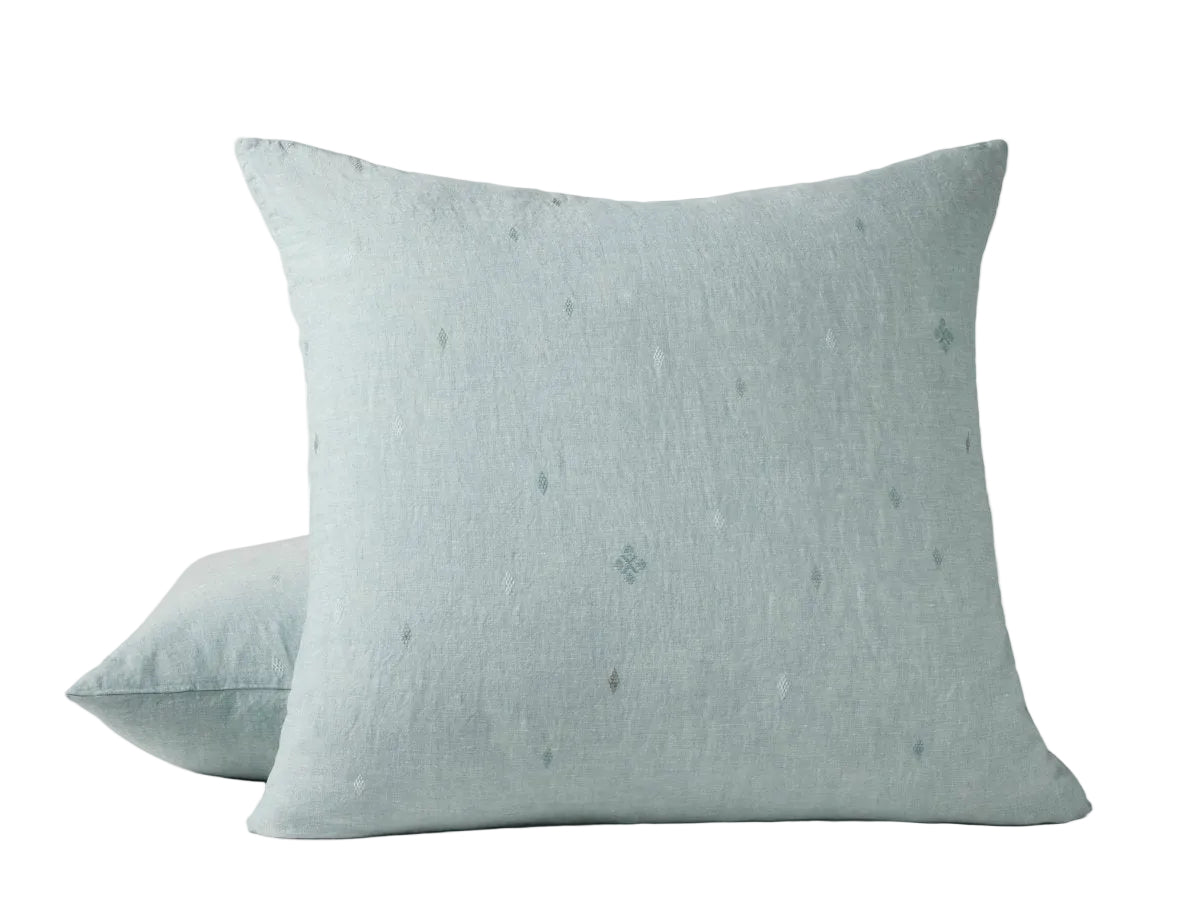 Euro Square Sham - Coyuchi Cambria Embroidered 100% Organic Linen Pacific Blue Chambray Bedding